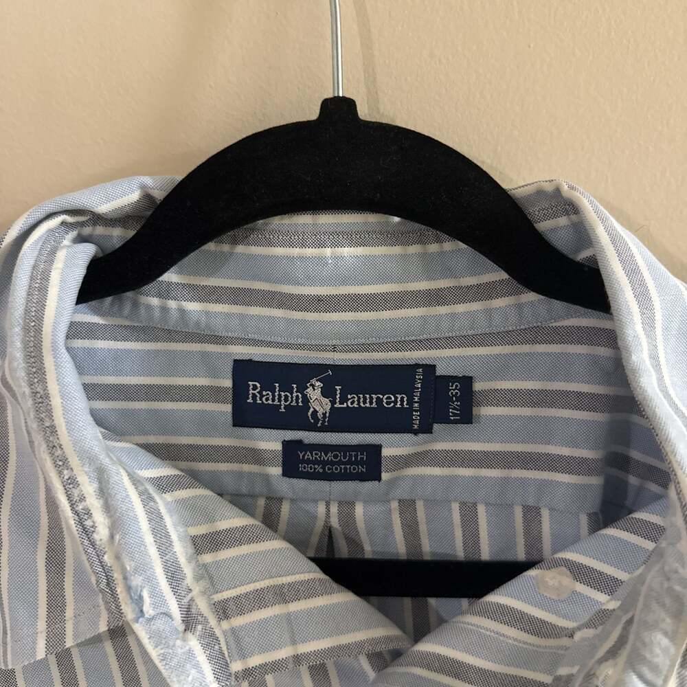 Ralph Lauren Yarmouth Striped Button-Up Shirt Blue White Gray Size 17 35 - Picture 3 of 5